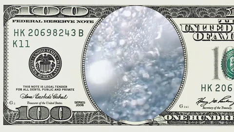 Bubbles underwater in frame of 100 dollar bill 스톡 동영상 97197692