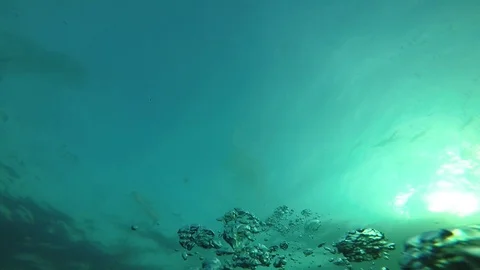Bubbles underwater in slow motion Stock Footage 125000334