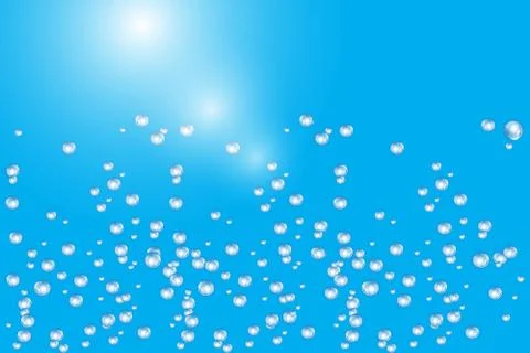 Bubbles underwater texture isolated on blue background. Fizzy sparkles in wat Stock Illustration