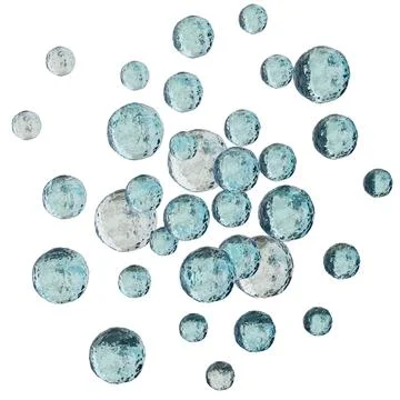 Bubbles of various sizes are cut out with a clear background. They are arrang Stock Photos