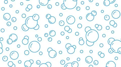 Bubbles vector seamless pattern with flat line icons. Blue white color soap 스톡 일러스트