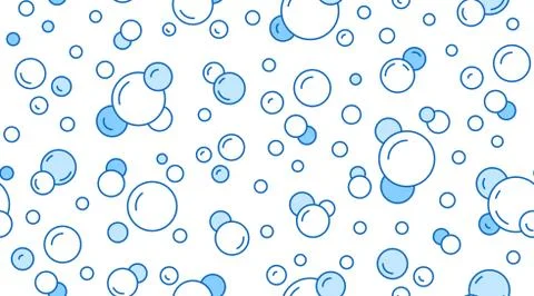 Bubbles vector seamless pattern with flat line icons. Blue white color soap Stock Illustration