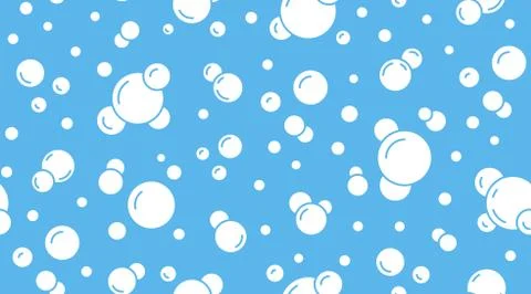 Bubbles vector seamless pattern with flat line icons. Blue white color soap Stock Illustration