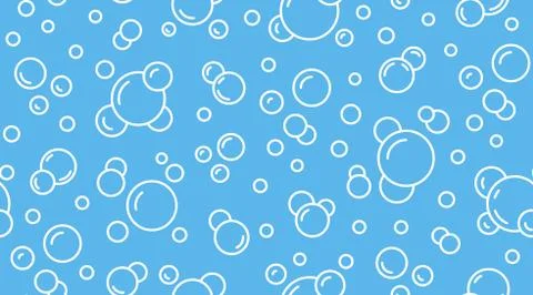 Bubbles vector seamless pattern with flat line icons. Blue white color soap イラスト素材