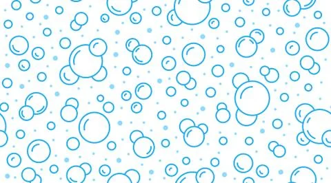 Bubbles vector seamless pattern with flat line icons. Blue white color soap Illustrazione stock