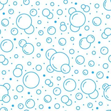 Bubbles vector seamless pattern with flat line icons. Blue white color soap Illustrazione stock