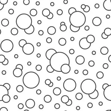 Bubbles vector seamless pattern with flat line icons. Black white color soap イラスト素材