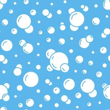 Bubbles vector seamless pattern with flat line icons. Blue white color soap Illustrazione stock