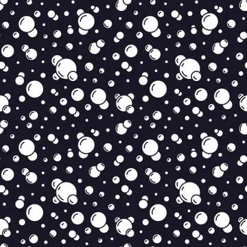 Bubbles vector seamless pattern with flat line icons. Black white color soap イラスト素材