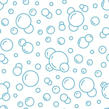 Bubbles vector seamless pattern with flat line icons. Blue white color soap Stock Illustration