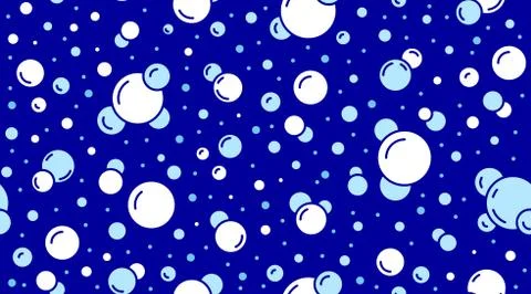 Bubbles vector seamless pattern with flat line icons. Blue white color soap Stock Illustration