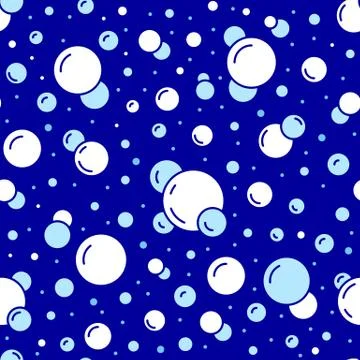 Bubbles vector seamless pattern with flat line icons. Blue white color soap Stock Illustration
