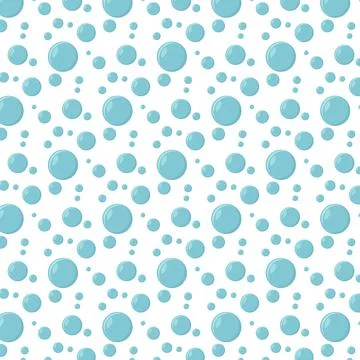 Bubbles vector seamless pattern in flat design . Blue white color soap textur Stock Illustration