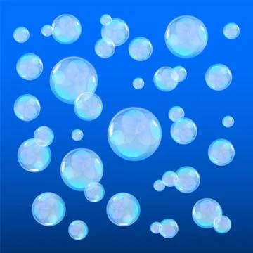 Bubbles in water on blue background horizontal seamless pattern. Circle and.. Stock Illustration
