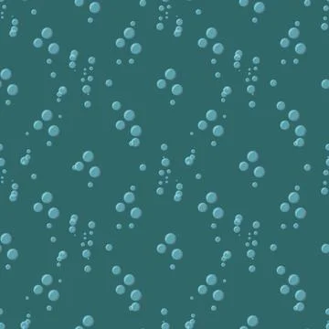 Bubbles in water on blue background horizontal seamless pattern. Circle and l Illustrazione stock
