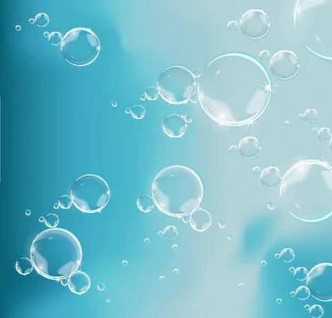 Bubbles in water on blue background horizontal vector. Circle and liquid, light Illustrazione stock