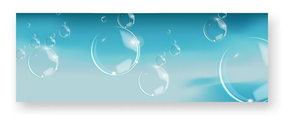 Bubbles in water on blue background horizontal vector. Circle and liquid, light Illustrazione stock
