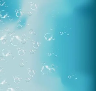 Bubbles in water on blue background horizontal vector. Circle and liquid, light Stock Illustration