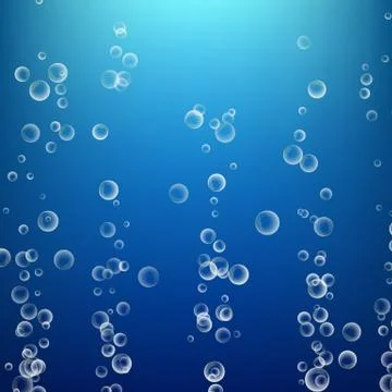 Bubbles In Water On Blue Background. Ocean Deep. Circle And Liquid, Light Design Stock Illustration