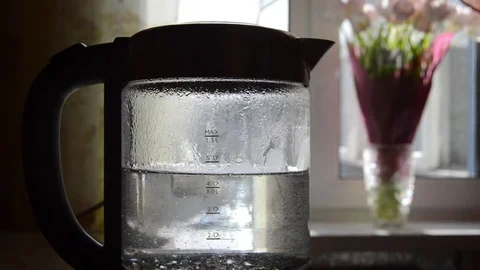 Bubbles of water in a kettle Stock Footage 73377325