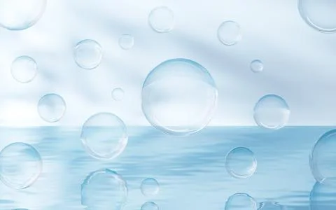 Bubbles on the water surface, 3d rendering. イラスト素材