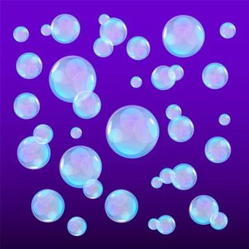 Bubbles in water on violet background horizontal seamless pattern. Circle a.. Stock Illustration