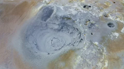 Bubbling and boiling mud pool in Myvatn in Iceland, fixed shot Stock Footage 138737600