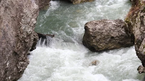 Bubbling flow of a mountain river, top view Stock Footage 168185233