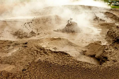 Bubbling geothermal mud in action Stock Photos