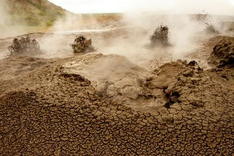 Bubbling geothermal mud in action Stock Photos