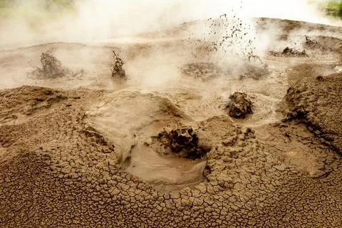 Bubbling geothermal mud in action Stock Photos
