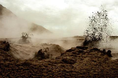 Bubbling geothermal mud in action Stock Photos