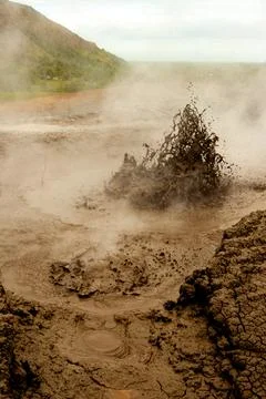 Bubbling geothermal mud in action Stock Photos