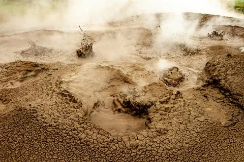 Bubbling geothermal mud in action Stock Photos