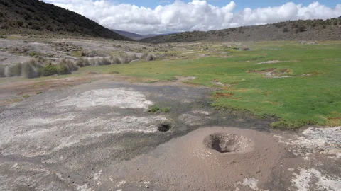 Bubbling Hot Mud Pools In A Geothermal Region of the Andes Stock Footage 254659959