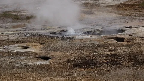 Bubbling hot spring at Hveravellir Geothermal Area, Iceland Stock Footage 114669199