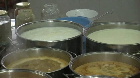 Bubbling meat soup, inside a metal pot, at a restaurant kitchen Stock Footage 90224980