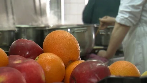 Bubbling meat soup, inside a metal pot, at a restaurant kitchen Stock Footage 90226435