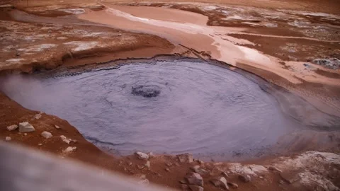 Bubbling Mud Pool in Hverir Geothermal Area Iceland Stock Footage 304857910