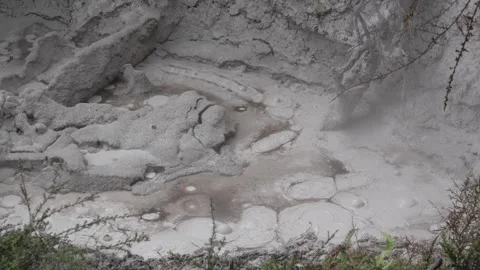 Bubbling mud pools, Orakei Korako Geothermal Park, New Zealand Stock Footage 320605136