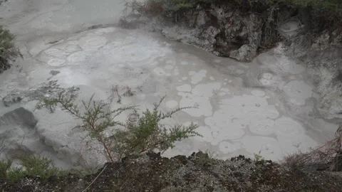 Bubbling mud pools, Orakei Korako Geothermal Park, New Zealand Stock Footage 320605253