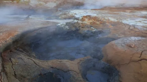Bubbling mud pot in geothermal valley Hverarond Stock Footage 67096082