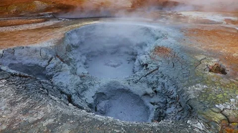 Bubbling mud pot in geothermal valley Hverarond Stock Footage 67096087