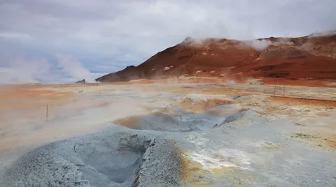 Bubbling mud pot in geothermal valley Hverarond Stock Footage 67096452
