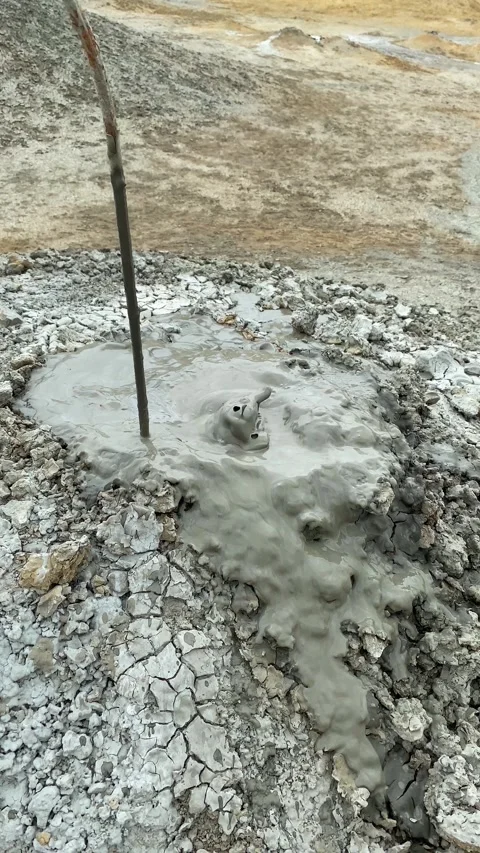 Bubbling Mud Volcano in the Volcanic Landscapes of Baku, Azerbaijan Stock Footage 291113332