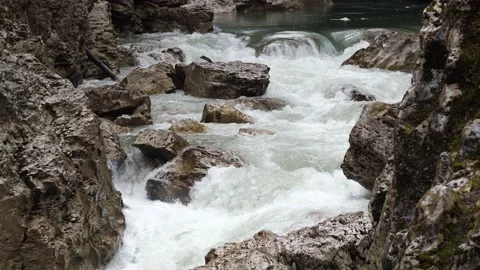 Bubbling stream of a mountain river. Rocky rapids, Caucasus Stock Footage 168184295