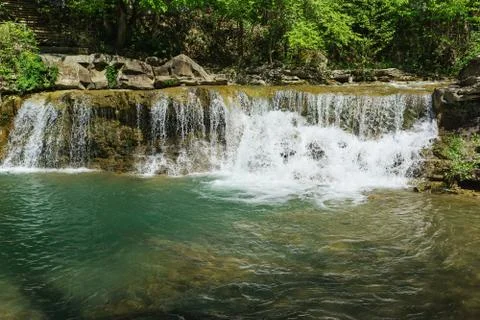 A bubbling stream of pure mountain river Zhane near the village Vozrozhdenie Stock-Fotos