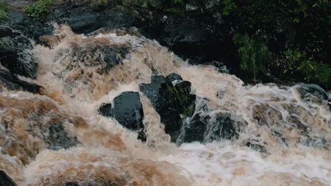 Bubbling Water Of Mountain River Flowing Down Stock Footage 138832508
