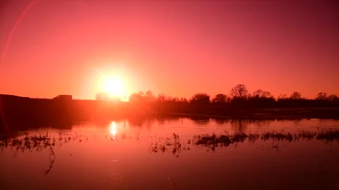 Bubwith,england January/19/2024 flooding at sunset Stock Footage 262074777