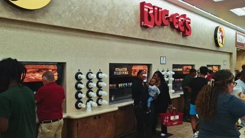 Buc ees texas convenience store soda fountain crowd Stock Footage 315757786